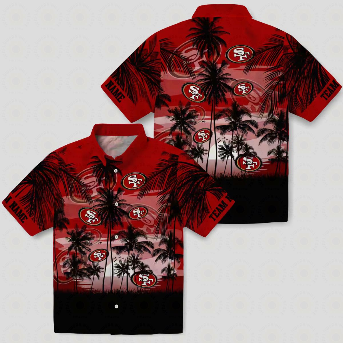 Personalized San Francisco 49ers Sunset Scene Hawaiian Shirt, Red & Black NFL Aloha Shirt