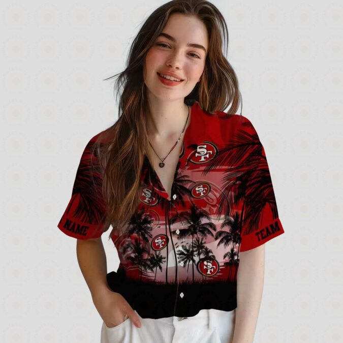 Personalized San Francisco 49ers Sunset Scene Hawaiian Shirt, Red & Black NFL Aloha Shirt