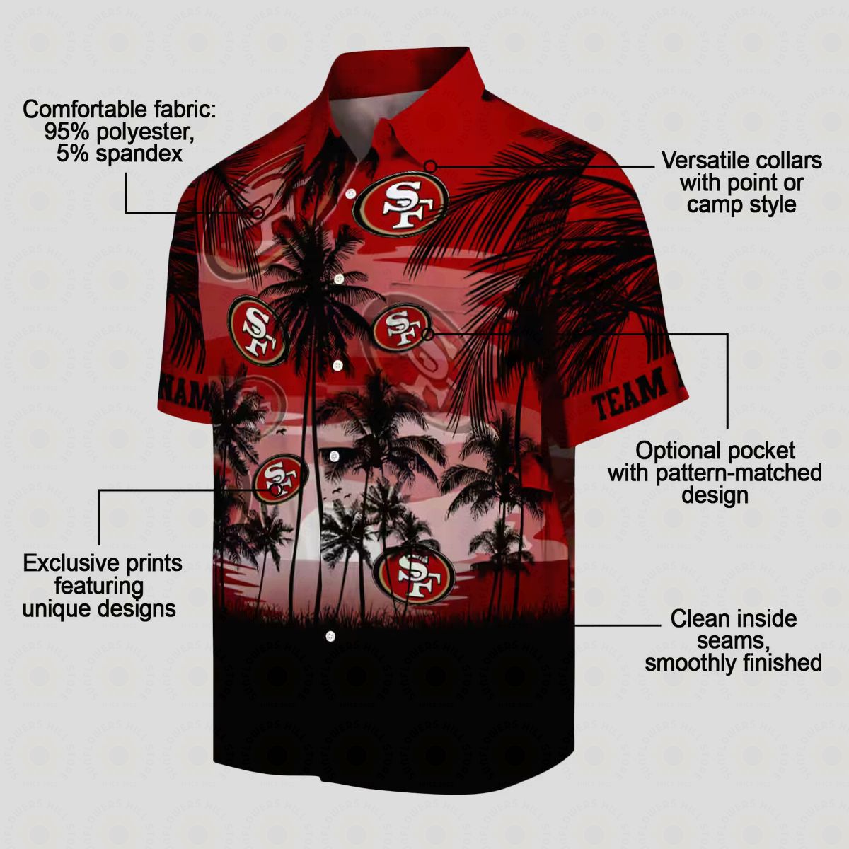 Personalized San Francisco 49ers Sunset Scene Hawaiian Shirt, Red & Black NFL Aloha Shirt