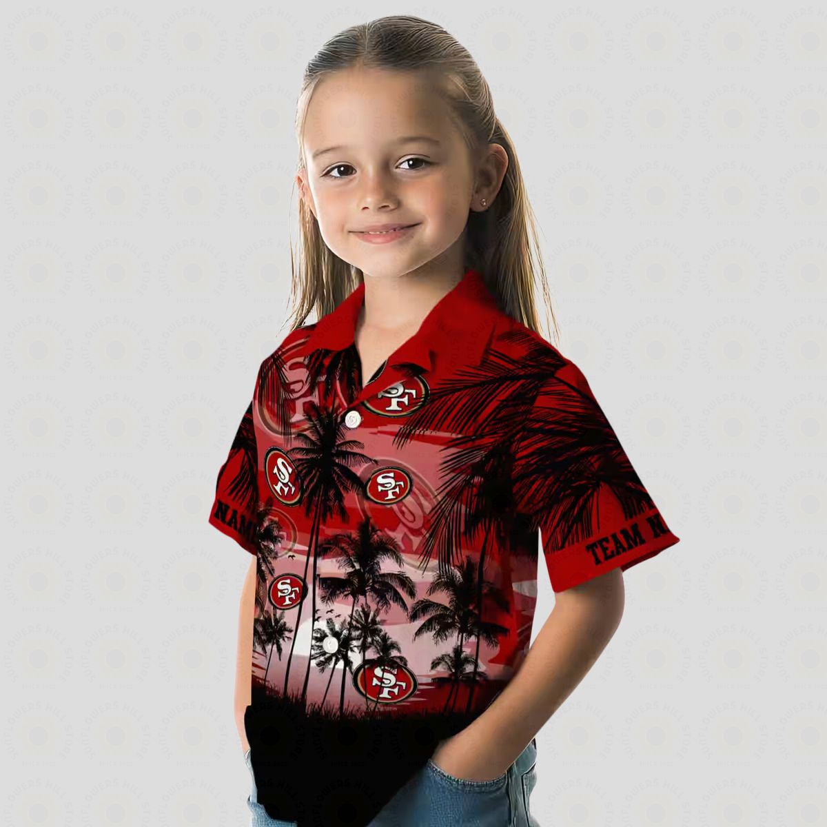 Personalized San Francisco 49ers Sunset Scene Hawaiian Shirt, Red & Black NFL Aloha Shirt