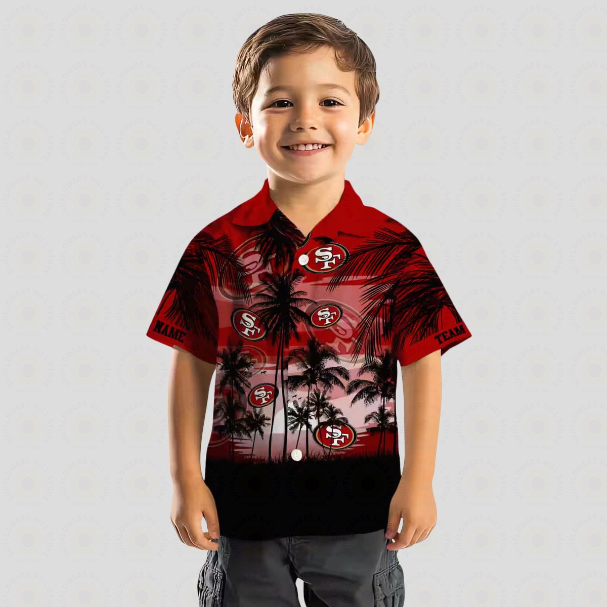 Personalized San Francisco 49ers Sunset Scene Hawaiian Shirt, Red & Black NFL Aloha Shirt