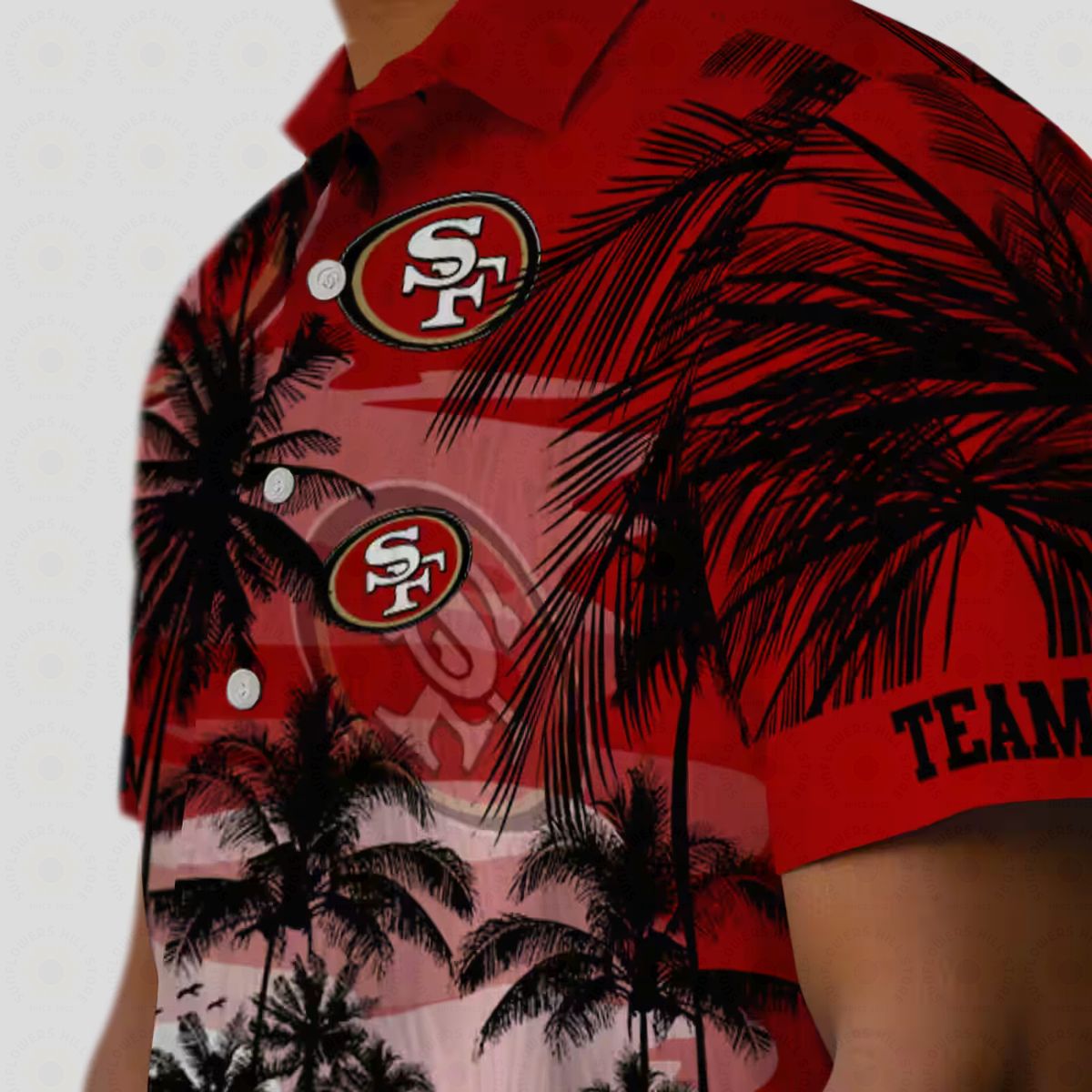 Personalized San Francisco 49ers Sunset Scene Hawaiian Shirt, Red & Black NFL Aloha Shirt