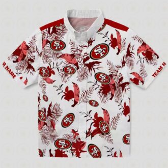 Personalized San Francisco 49ers Tropical Hawaiian Shirt, Red White NFL Fan Gift