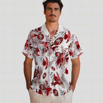 Personalized San Francisco 49ers Tropical Hawaiian Shirt, Red White NFL Fan Gift