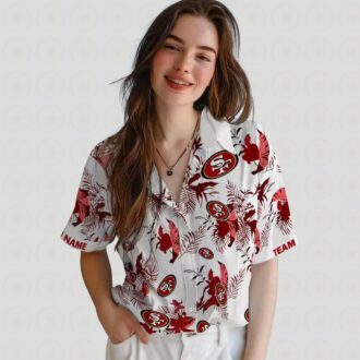 Personalized San Francisco 49ers Tropical Hawaiian Shirt, Red White NFL Fan Gift