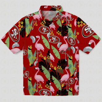 Red San Francisco 49ers Flamingo Leaves Hawaiian Shirt, Gift for NFL Fans and Beach Lovers