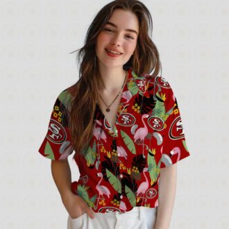 Red San Francisco 49ers Flamingo Leaves Hawaiian Shirt, Gift for NFL Fans and Beach Lovers
