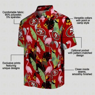 Red San Francisco 49ers Flamingo Leaves Hawaiian Shirt, Gift for NFL Fans and Beach Lovers