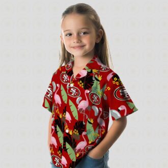 Red San Francisco 49ers Flamingo Leaves Hawaiian Shirt, Gift for NFL Fans and Beach Lovers