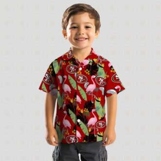 Red San Francisco 49ers Flamingo Leaves Hawaiian Shirt, Gift for NFL Fans and Beach Lovers