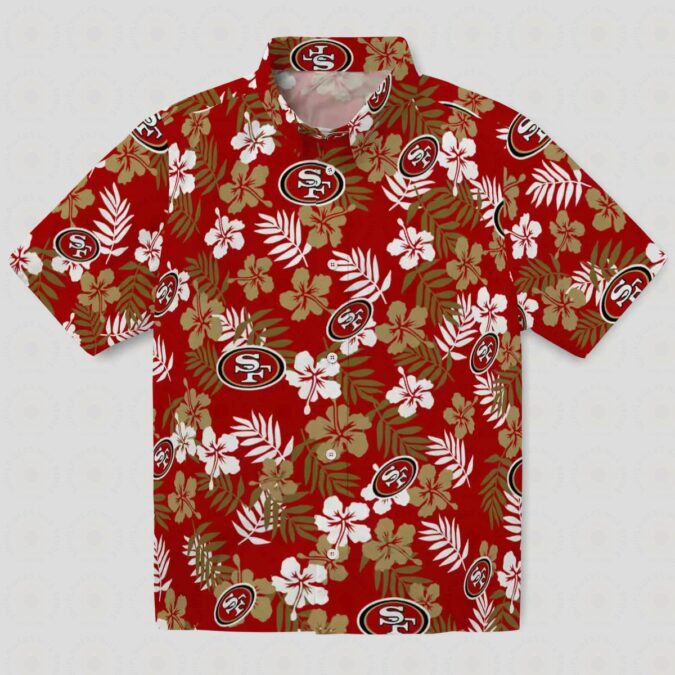 Red Tropical Floral Hawaiian Shirt for San Francisco 49ers Fans