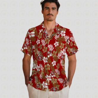 Red Tropical Floral Hawaiian Shirt for San Francisco 49ers Fans