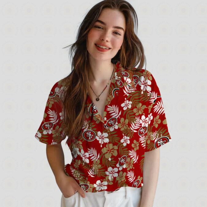 Red Tropical Floral Hawaiian Shirt for San Francisco 49ers Fans