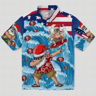 San Francisco 49ers Aloha Hawaiian Shirt with Surfing Santa – Perfect Gift for 49ers Fans