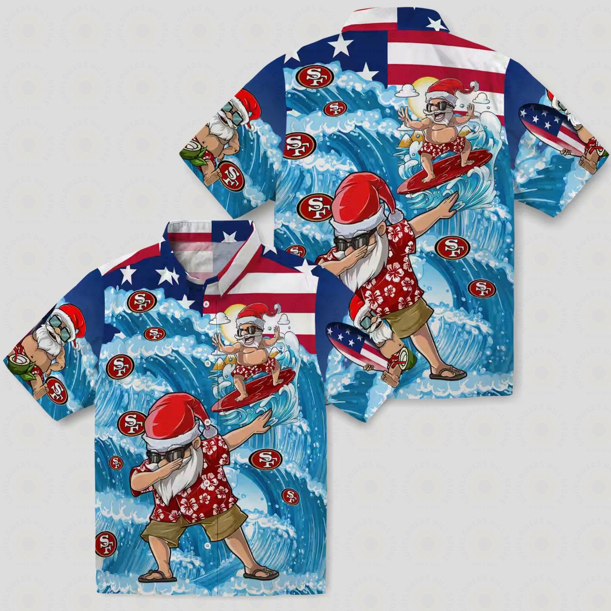 San Francisco 49ers Aloha Hawaiian Shirt with Surfing Santa – Perfect Gift for 49ers Fans