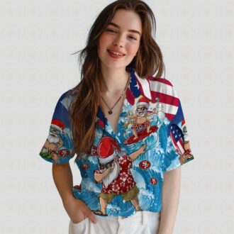 San Francisco 49ers Aloha Hawaiian Shirt with Surfing Santa – Perfect Gift for 49ers Fans