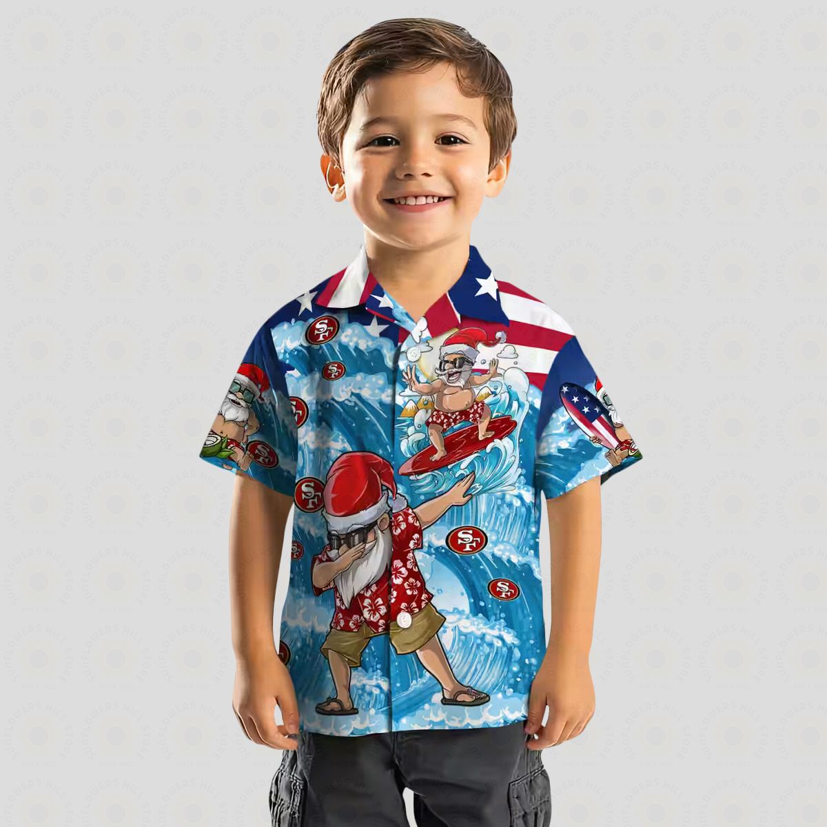 San Francisco 49ers Aloha Hawaiian Shirt with Surfing Santa – Perfect Gift for 49ers Fans