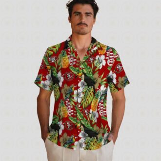 San Francisco 49ers Aloha Shirt, Personalized Tropical Toucan Red & Green Hawaiian Shirt