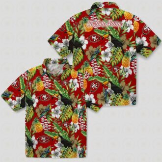 San Francisco 49ers Aloha Shirt, Personalized Tropical Toucan Red & Green Hawaiian Shirt