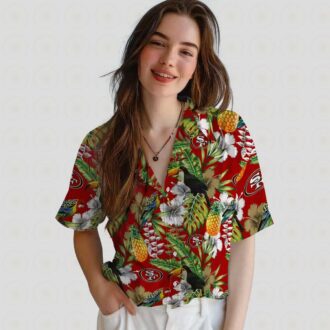 San Francisco 49ers Aloha Shirt, Personalized Tropical Toucan Red & Green Hawaiian Shirt