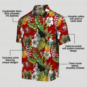 San Francisco 49ers Aloha Shirt, Personalized Tropical Toucan Red & Green Hawaiian Shirt