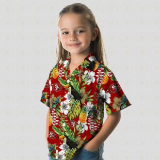 San Francisco 49ers Aloha Shirt, Personalized Tropical Toucan Red & Green Hawaiian Shirt