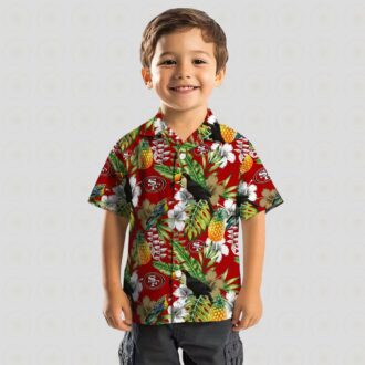 San Francisco 49ers Aloha Shirt, Personalized Tropical Toucan Red & Green Hawaiian Shirt
