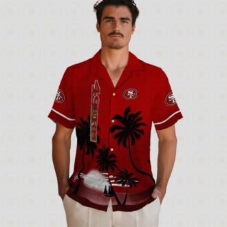 San Francisco 49ers Beach Sunset Shirt, Red & Black NFL Hawaiian Aloha Shirt for Vacation