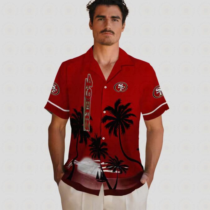 San Francisco 49ers Beach Sunset Shirt, Red & Black NFL Hawaiian Aloha Shirt for Vacation