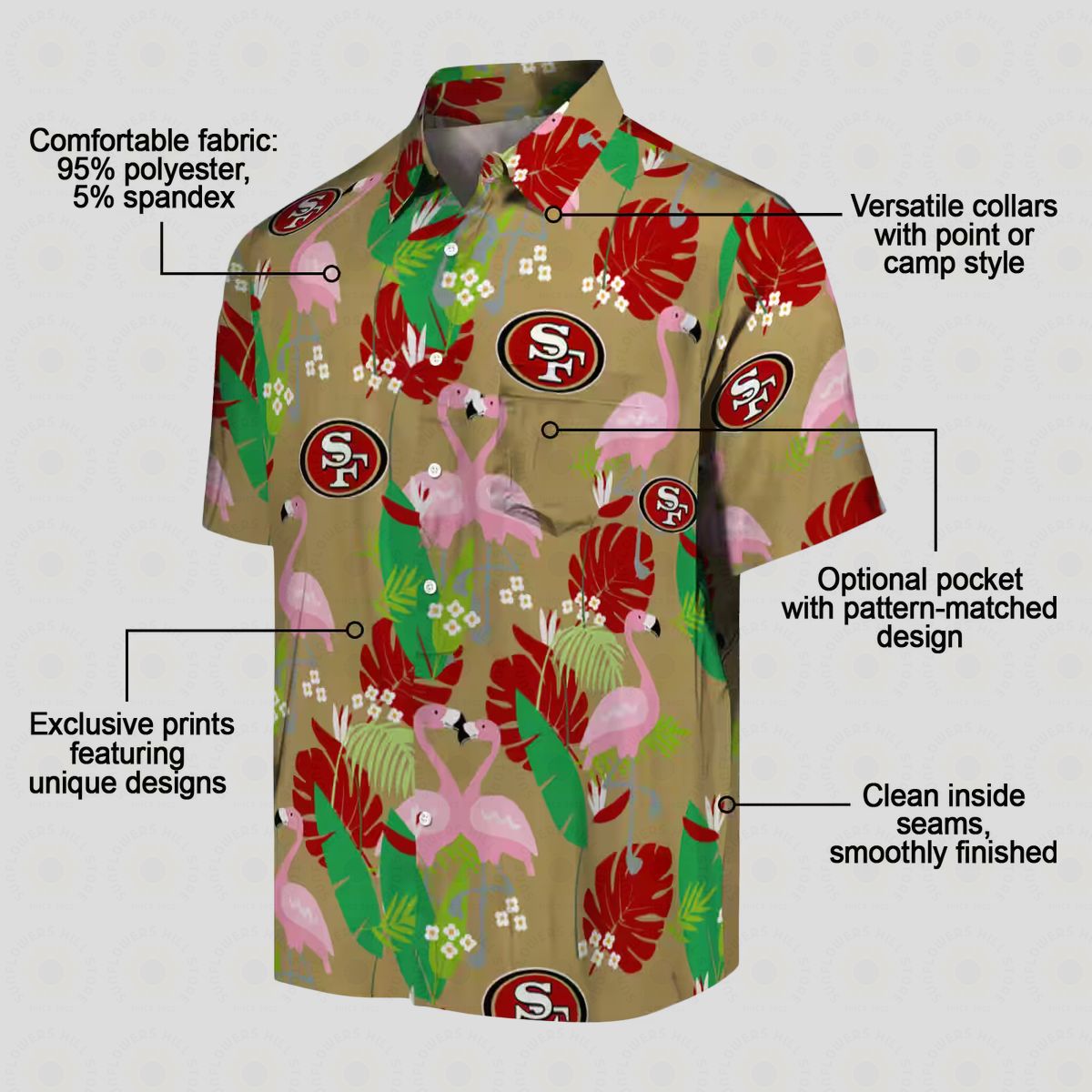 San Francisco 49ers Flamingo Foliage Hawaiian Shirt, Tropical NFL Shirt for Beach & Vacation