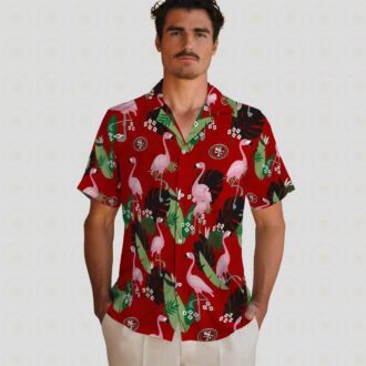 San Francisco 49ers Flamingo Leaf Hawaiian Shirt Red, NFL Fan Summer Gift