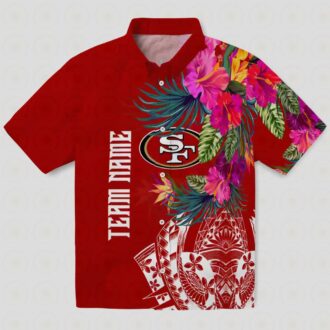 San Francisco 49ers Floral Hawaiian Shirt, Red Polynesian Aloha Shirt, Summer Vacation Gift