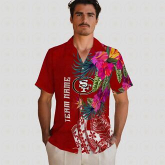 San Francisco 49ers Floral Hawaiian Shirt, Red Polynesian Aloha Shirt, Summer Vacation Gift