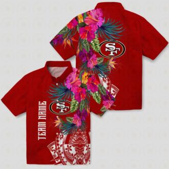 San Francisco 49ers Floral Hawaiian Shirt, Red Polynesian Aloha Shirt, Summer Vacation Gift