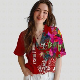 San Francisco 49ers Floral Hawaiian Shirt, Red Polynesian Aloha Shirt, Summer Vacation Gift
