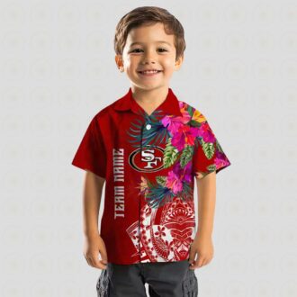 San Francisco 49ers Floral Hawaiian Shirt, Red Polynesian Aloha Shirt, Summer Vacation Gift