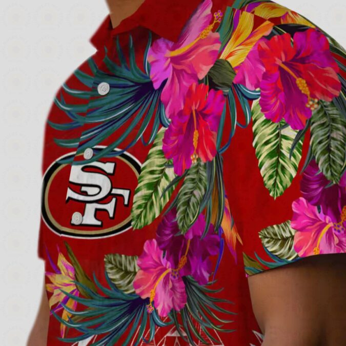 San Francisco 49ers Floral Hawaiian Shirt, Red Polynesian Aloha Shirt, Summer Vacation Gift
