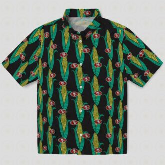 San Francisco 49ers Hawaiian Shirt with Corn Motif, Black & Green Aloha Shirt for NFL Fans