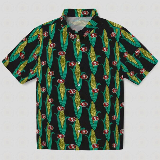 San Francisco 49ers Hawaiian Shirt with Corn Motif, Black & Green Aloha Shirt for NFL Fans