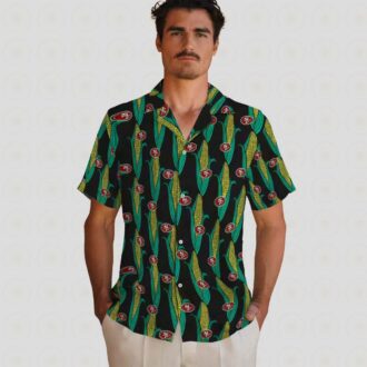 San Francisco 49ers Hawaiian Shirt with Corn Motif, Black & Green Aloha Shirt for NFL Fans