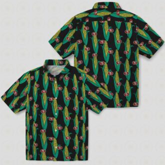 San Francisco 49ers Hawaiian Shirt with Corn Motif, Black & Green Aloha Shirt for NFL Fans