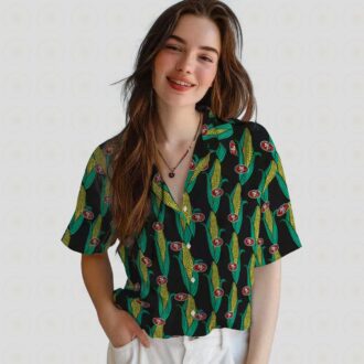 San Francisco 49ers Hawaiian Shirt with Corn Motif, Black & Green Aloha Shirt for NFL Fans