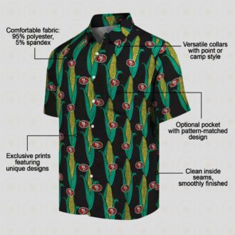 San Francisco 49ers Hawaiian Shirt with Corn Motif, Black & Green Aloha Shirt for NFL Fans