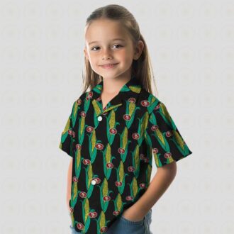 San Francisco 49ers Hawaiian Shirt with Corn Motif, Black & Green Aloha Shirt for NFL Fans