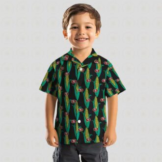 San Francisco 49ers Hawaiian Shirt with Corn Motif, Black & Green Aloha Shirt for NFL Fans