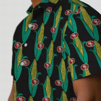 San Francisco 49ers Hawaiian Shirt with Corn Motif, Black & Green Aloha Shirt for NFL Fans