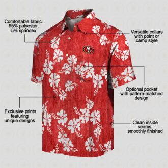 San Francisco 49ers Hawaiian Shirt with Hibiscus Red Floral Design, Tropical Aloha Shirt for NFL Fans