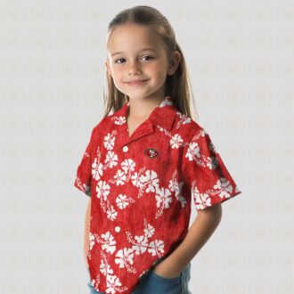 San Francisco 49ers Hawaiian Shirt with Hibiscus Red Floral Design, Tropical Aloha Shirt for NFL Fans