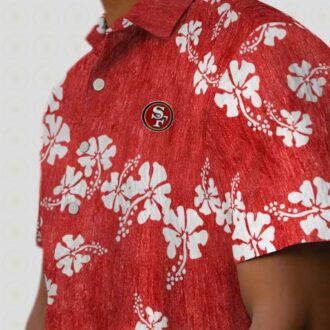 San Francisco 49ers Hawaiian Shirt with Hibiscus Red Floral Design, Tropical Aloha Shirt for NFL Fans