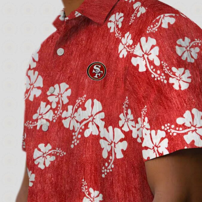 San Francisco 49ers Hawaiian Shirt with Hibiscus Red Floral Design, Tropical Aloha Shirt for NFL Fans